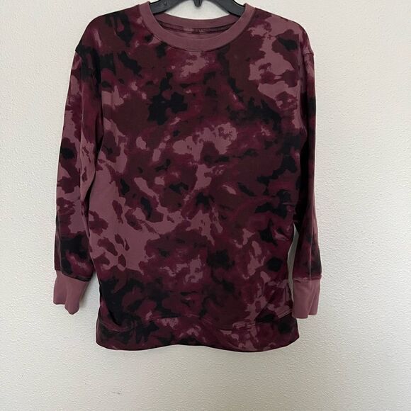 Isabel Maternity Womens Burgundy Camo Crew Neck Sweatshirt Size S Ruched Sides - Picture 3 of 7